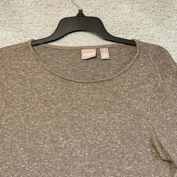 Chicos Brown Marled Knit Tie Front 3/4 Sleeve Casual Top Shirt Size 1 - Picture 5 of 15